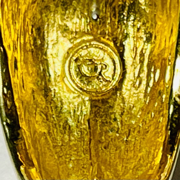 Vtg/Retro Cream enamel/CZ gold tone designer stamped post earrings 1x1/2” - Picture 7 of 7